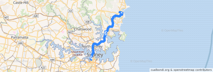 Mapa del recorrido Bus E77: City Wynyard => Wingala => Dee Why de la línea  en Sydney.