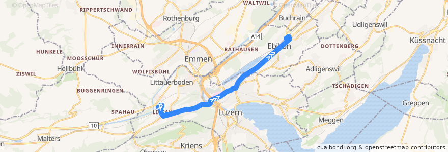 Mapa del recorrido Bus 30: Littau, Bahnhof => Ebikon, Bahnhof de la línea  en Luzern.