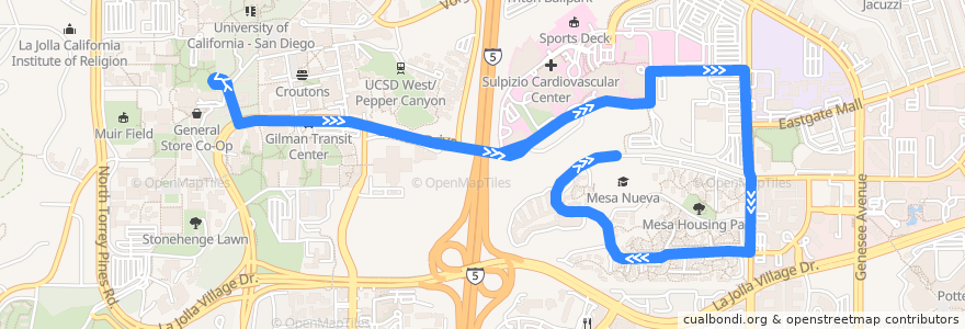Mapa del recorrido Bus M: Mandeville Center => Mesa Nueva Housing de la línea  en San Diego.