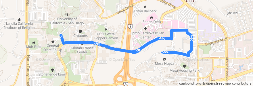 Mapa del recorrido Bus M: Mesa Nueva Housing => Mandeville Center de la línea  en San Diego.