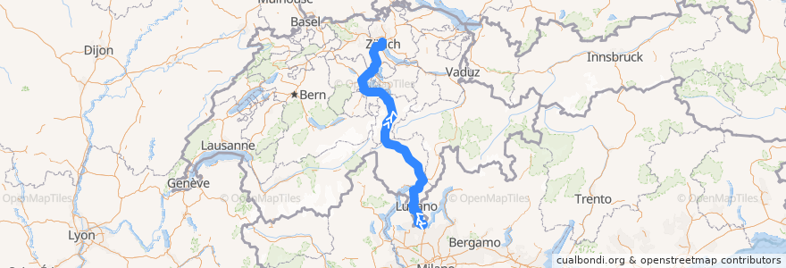 Mapa del recorrido Flixbus 519: Rom, Tiburtina => Zürich HB (Carpark Sihlquai) de la línea  en Suisse.