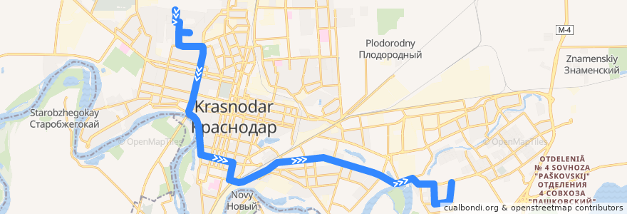 Mapa del recorrido Автобус №65: Ул. им. Симиренко => ул. им. Дмитрия Благоева de la línea  en городской округ Краснодар.