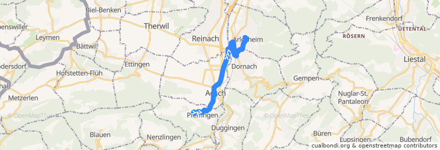 Mapa del recorrido Bus 65: Pfeffingen, Bergmattenweg => Arlesheim, Dorf de la línea  en Арлесхайм.