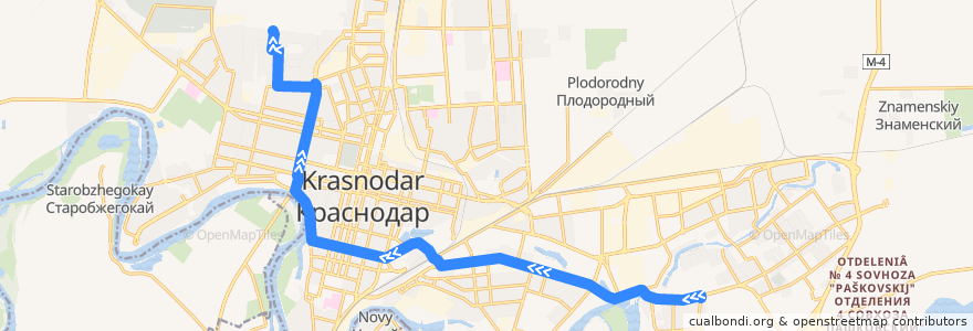 Mapa del recorrido Автобус №65: ул. им. Дмитрия Благоева => Ул. им. Симиренко de la línea  en городской округ Краснодар.