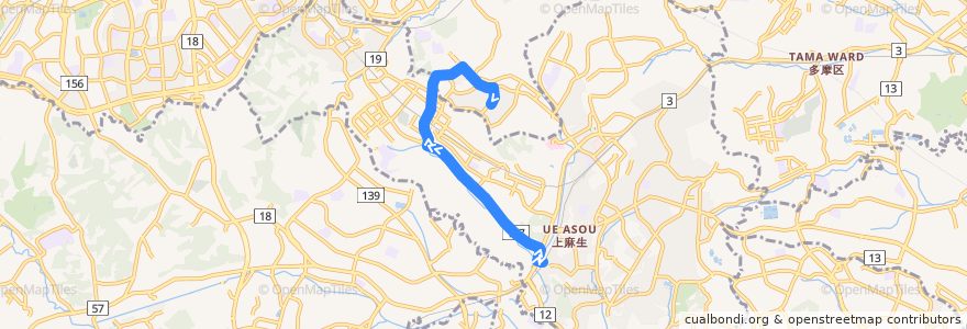 Mapa del recorrido 柿生駅北口～平尾団地 de la línea  en 川崎市.