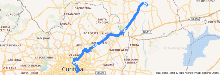 Mapa del recorrido Guaraituba / Guadalupe (via Maracanã / Cabral) de la línea  en Região Metropolitana de Curitiba.