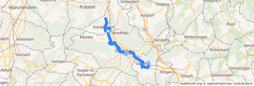 Mapa del recorrido Bus 78: Lausen, Stutz => Frenkendorf, Friedhof de la línea  en Bezirk Liestal.