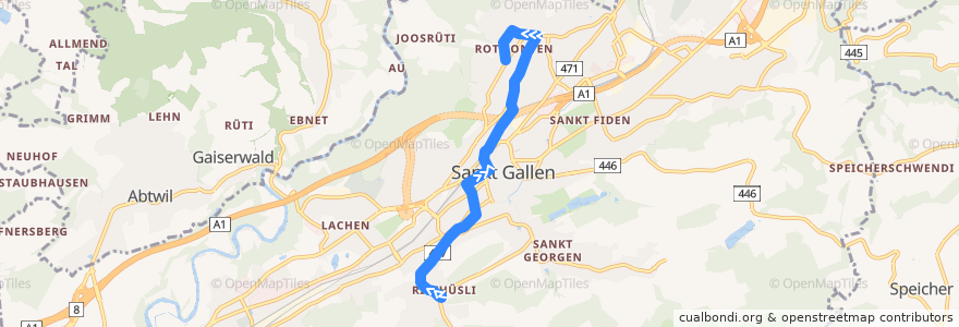 Mapa del recorrido Bus 5: Riethüsli => Rotmonten de la línea  en St. Gallen.