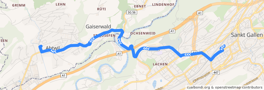 Mapa del recorrido Bus 12: St. Gallen, Bahnhof => Abtwil SG, Zentrumpark de la línea  en St. Gallen.