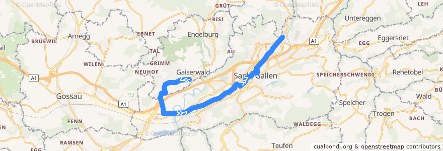 Mapa del recorrido Bus 3: Abtwil SG, St. Josefen => Heiligkreuz de la línea  en St. Gallen.