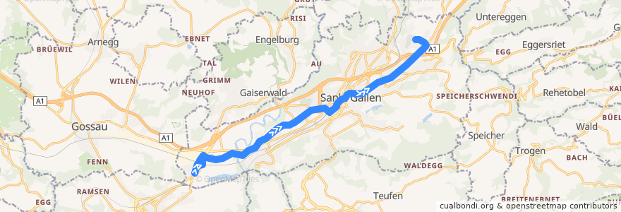 Mapa del recorrido Bus 1: Winkeln => Stephanshorn de la línea  en St. Gallen.