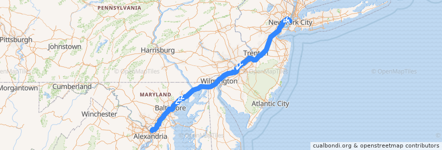 Mapa del recorrido Flixbus 2602: New York City => Washington, D.C. de la línea  en États-Unis d'Amérique.