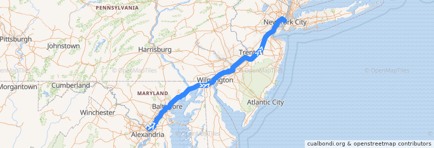 Mapa del recorrido Flixbus 2602: Washington, D.C. => New York City de la línea  en Estados Unidos de América.