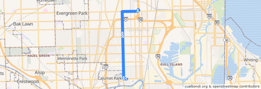 Mapa del recorrido Halsted-95th Street de la línea  en Chicago.