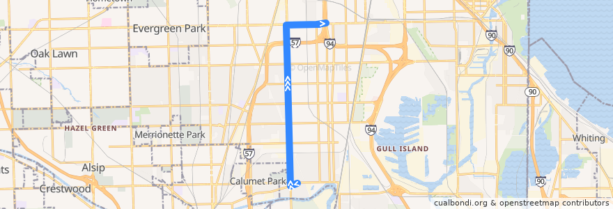 Mapa del recorrido Halsted-95th Street de la línea  en Чикаго.