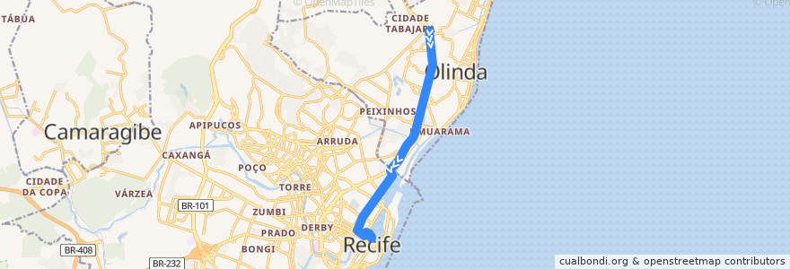 Mapa del recorrido TI PE-15 / Dantas Barreto (BRT) de la línea  en Região Geográgica Imediata do Recife.