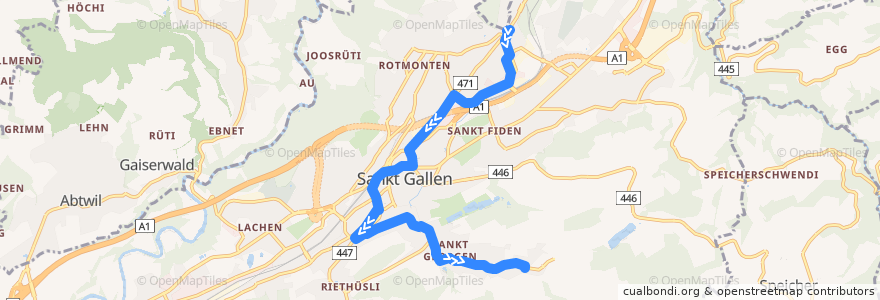 Mapa del recorrido Bus 6: Heiligkreuz => Bach St. Georgen de la línea  en St. Gallen.