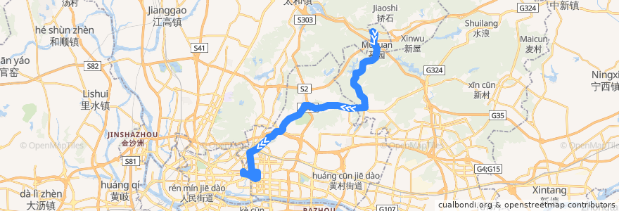 Mapa del recorrido 节假日公交专线7路[穗丰村(广东技术师范学院天河学院)总站-动物园南门总站] de la línea  en Canton.