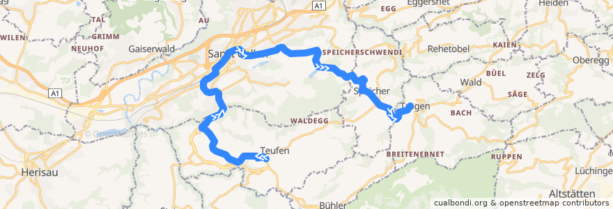 Mapa del recorrido S22: Teufen => Trogen de la línea  en St. Gallen.