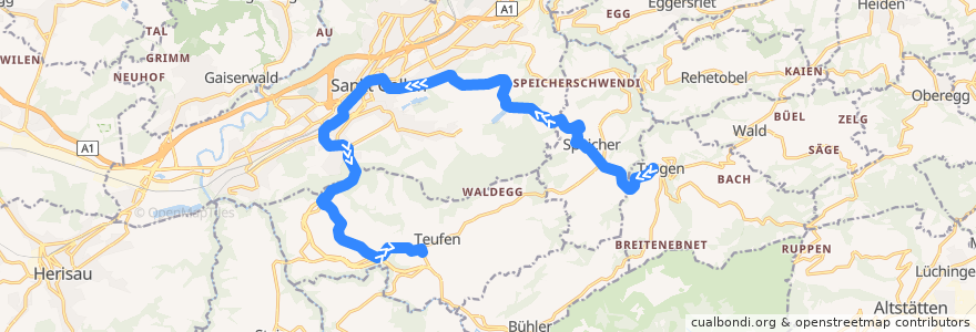 Mapa del recorrido S22: Trogen => Teufen de la línea  en St. Gallen.