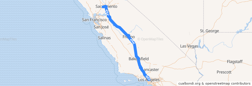 Mapa del recorrido Flixbus 2006: Los Angeles=> Sacramento de la línea  en Kaliforniya.