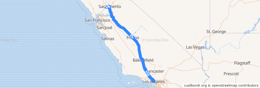 Mapa del recorrido Flixbus 2006: Sacramento => Los Angeles de la línea  en カリフォルニア州.