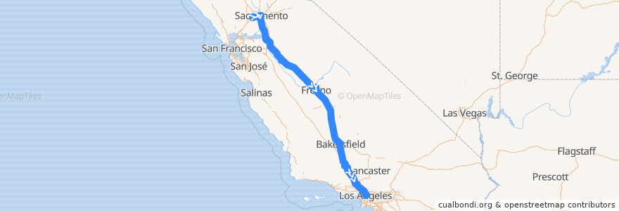 Mapa del recorrido Flixbus 2006: Sacramento => Los Angeles de la línea  en California.