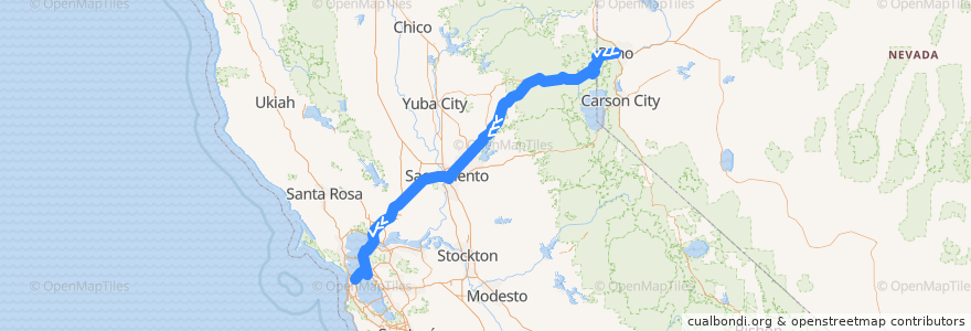 Mapa del recorrido Flixbus 2064: Reno => San Francisco de la línea  en California.