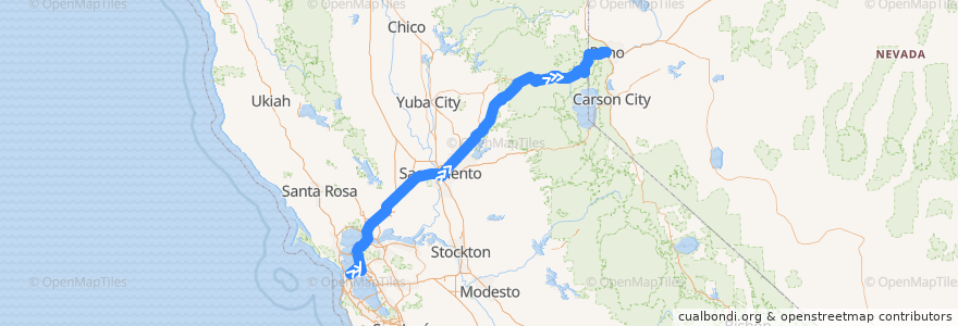 Mapa del recorrido Flixbus 2064: San Francisco => Reno de la línea  en 加利福尼亚州/加利福尼亞州.