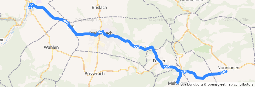 Mapa del recorrido Bus 111: Nunningen, Post => Laufen, Bahnhof de la línea  en Switzerland.