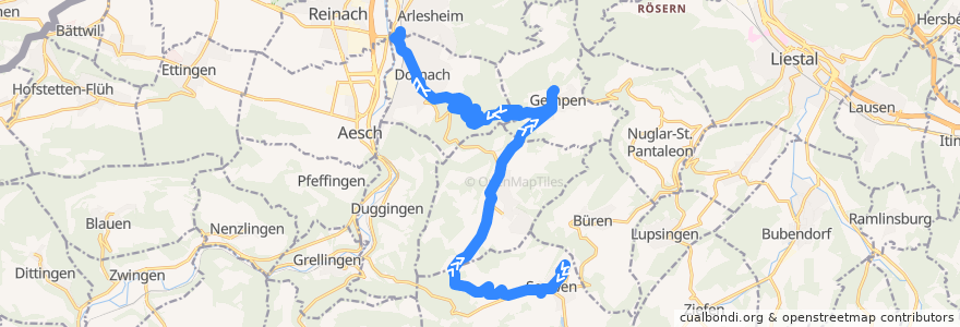 Mapa del recorrido Bus 67: Seewen SO, Musikautomaten => Dornach, Bahnhof de la línea  en Bezirk Dorneck.