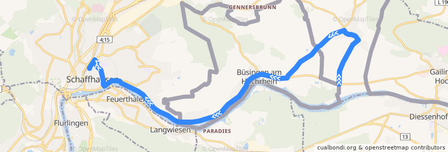 Mapa del recorrido Bus 25: Dörflingen, Laag => Schaffhausen, Bahnhof de la línea  en سويسرا.