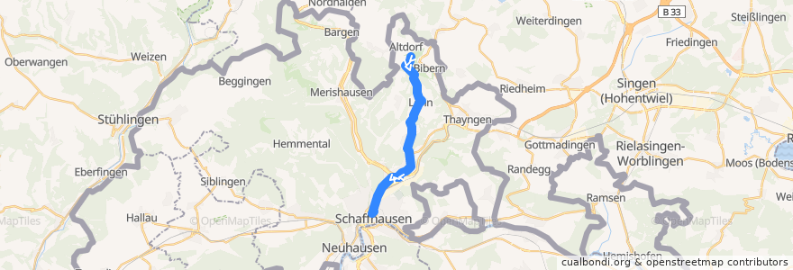 Mapa del recorrido Bus 24: Opfertshofen, Dorf => Schaffhausen, Bahnhof (Direktkurse) de la línea  en Schaffhausen.