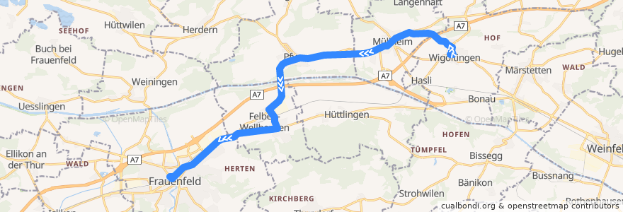 Mapa del recorrido Bus 829: Wigoltingen, Schulweg => Frauenfeld, Bahnhof de la línea  en Bezirk Frauenfeld.