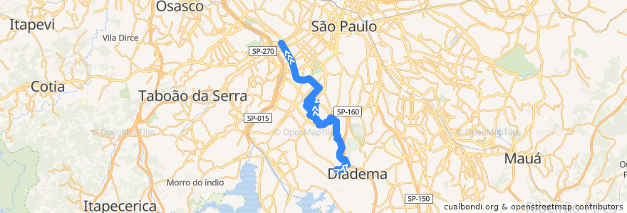 Mapa del recorrido 576M-10 Pinheiros de la línea  en ساو باولو.