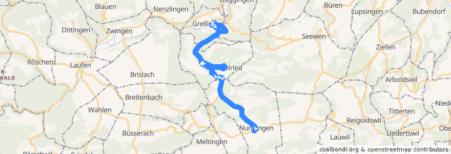 Mapa del recorrido Bus 117: Grellingen, Bahnhof => Nunningen, Post de la línea  en Bezirk Thierstein.