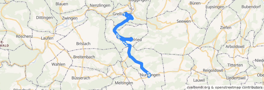 Mapa del recorrido Bus 117: Nunningen, Post => Grellingen, Bahnhof de la línea  en Bezirk Thierstein.