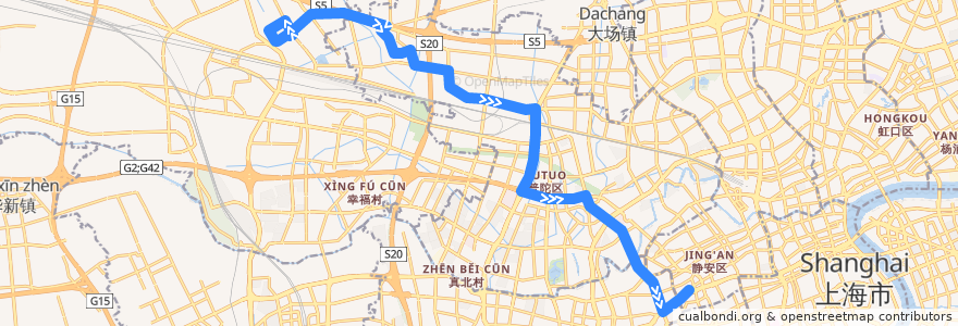 Mapa del recorrido 62路 方向华东医院 de la línea  en شانغهاي.