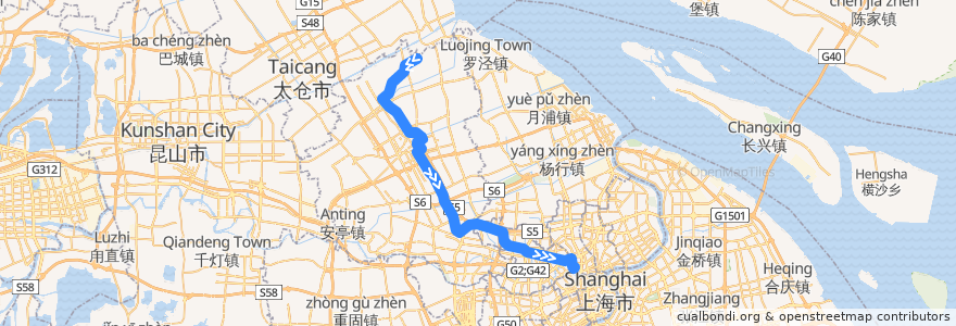 Mapa del recorrido 沪唐专线 方向上海火车站（南广场） de la línea  en 嘉定区.