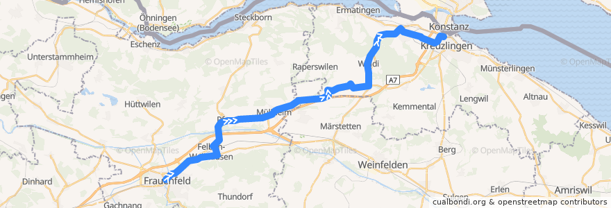 Mapa del recorrido Bus 920: Frauenfeld, Bahnhof => Kreuzlingen, Bahnhof de la línea  en Тургау.