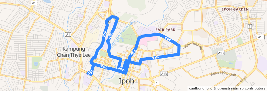 Mapa del recorrido F100 Ipoh Town de la línea  en Perak.
