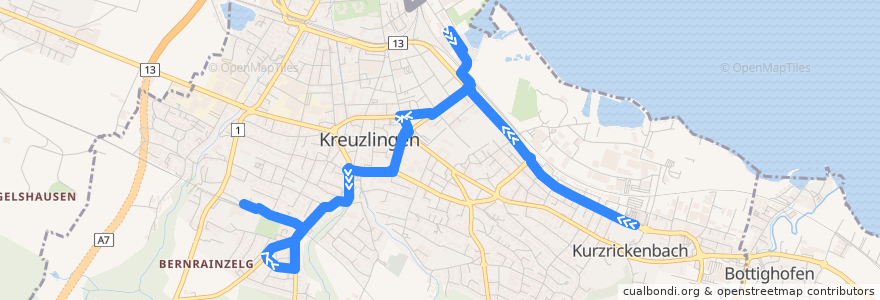 Mapa del recorrido Bus 902: Kreuzlingen, Seepark => Kreuzlingen Bernrain, Bahnhof de la línea  en Kreuzlingen.