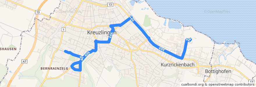 Mapa del recorrido Bus 902: Kreuzlingen, Schwimmbad => Kreuzlingen Bernrain, Bahnhof de la línea  en Kreuzlingen.