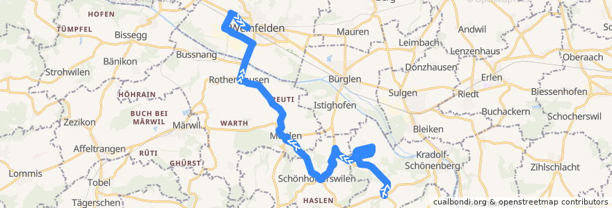 Mapa del recorrido Bus 932: Neukirch an der Thur, Dorf => Weinfelden, Bahnhof de la línea  en Bezirk Weinfelden.