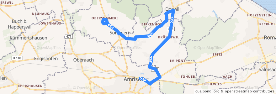 Mapa del recorrido Bus 944: Amriswil, Bahnhof => Obersommeri, Dorf de la línea  en Bezirk Arbon.