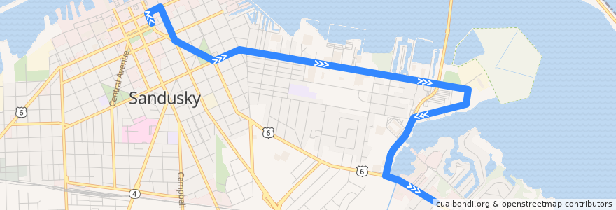 Mapa del recorrido Yellow Line de la línea  en Sandusky.