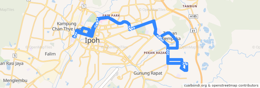 Mapa del recorrido F103 Stesen Bas Medan Kidd - Taman Cempaka - Ampang - Stesen Bas Medan Kidd (Loop) de la línea  en Perak.