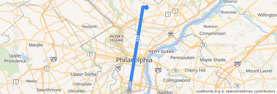 Mapa del recorrido SEPTA Broad Street Line Local: NRG => Fern Rock de la línea  en Philadelphia County.