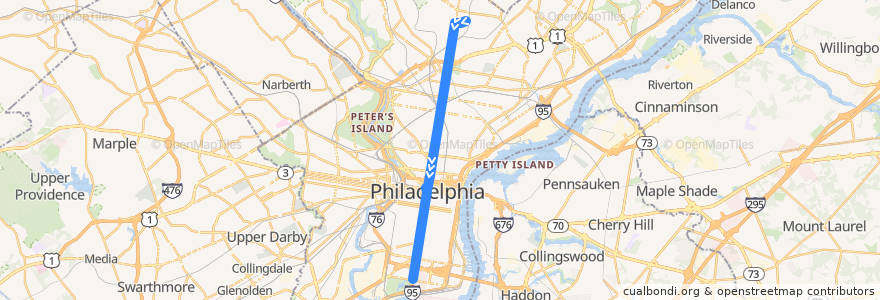 Mapa del recorrido SEPTA Broad Street Line Local: Fern Rock => NRG de la línea  en Philadelphia County.