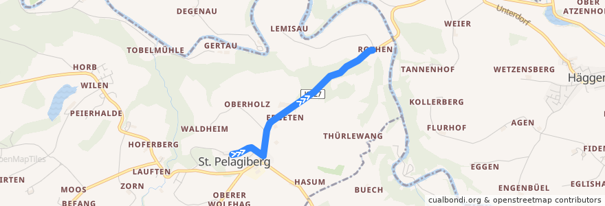 Mapa del recorrido Bus 950: St. Pelagiberg, Kurhaus => St. Pelagiberg, Rothen de la línea  en Hauptwil-Gottshaus.